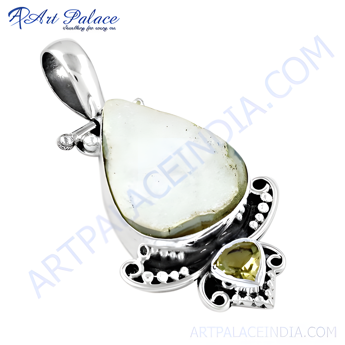 925 sterling silver moonstone pendant necklace with citrine accent gemstone