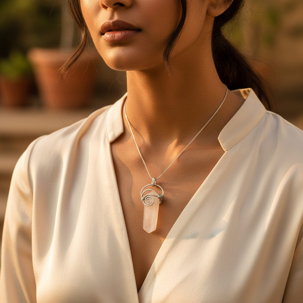 Silver Quartz Crystal Pendant for Women | Gemstone Jewelry Gift