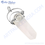 Load image into Gallery viewer, Silver pendant featuring a quartz crystal gemstone, showcasing a light color and an elegant design.
