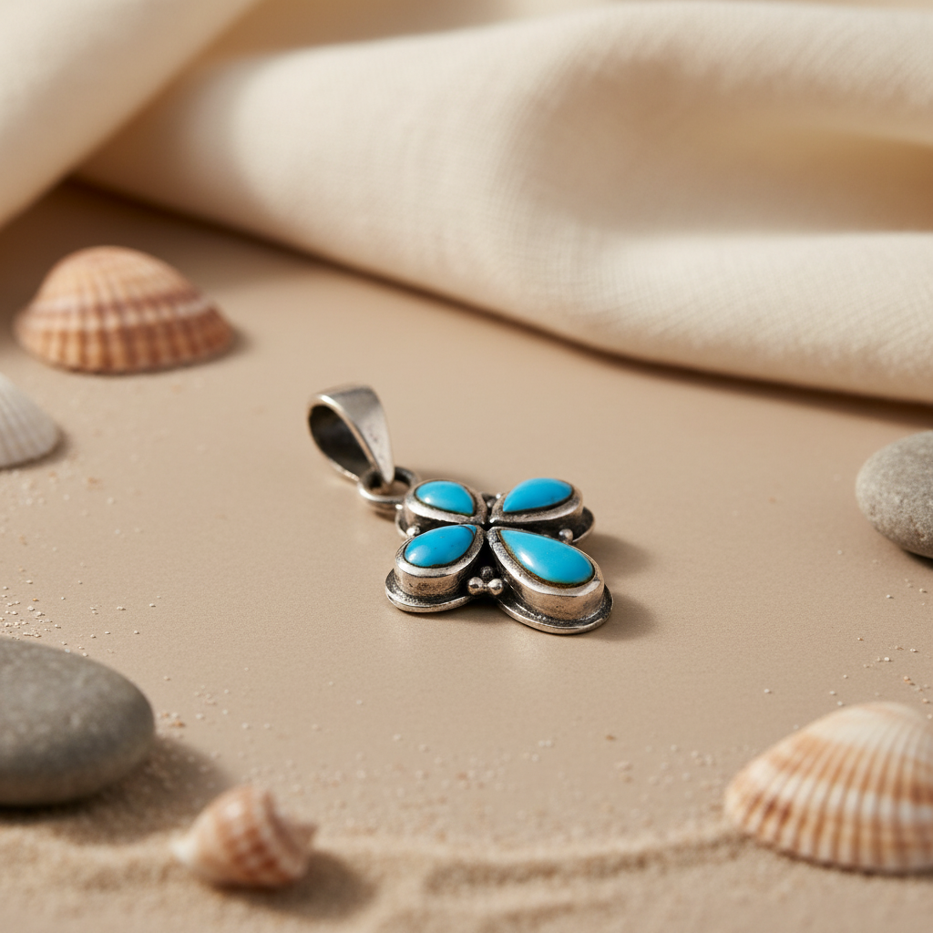 925 Sterling Silver Turquoise Flower Pendant for Women