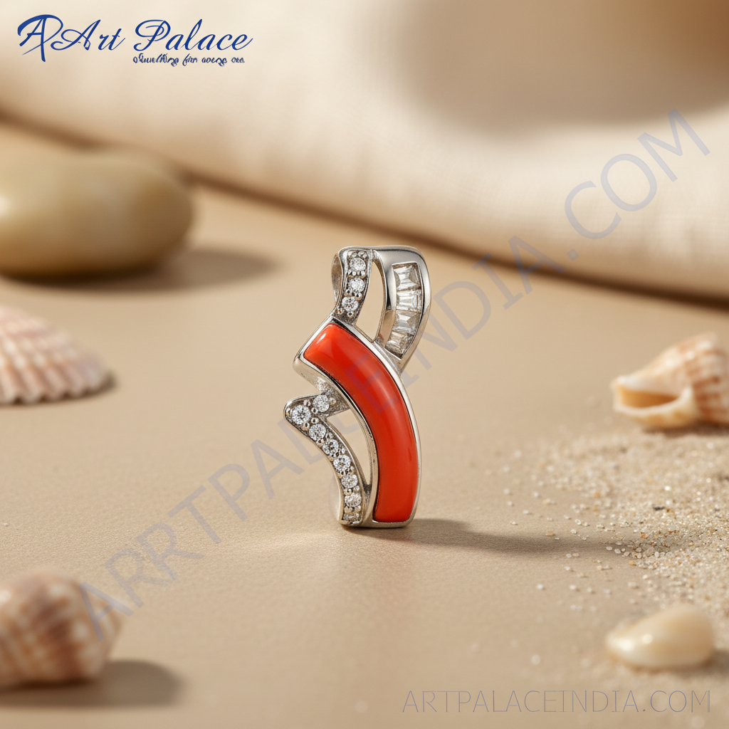 Colgante de plata con coral y diamantes para mujer | joyería de moda