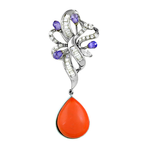 Silver Tanzanite & Orange Coral Pendant for Women | Fine Jewelry