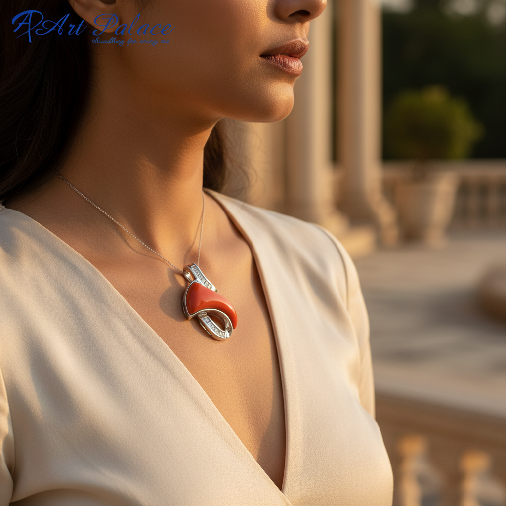 Colgante de coral plateado para mujer | Joyería moderna con piedras preciosas