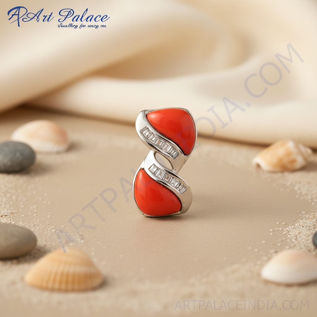 Silver coral ring for women | gemstone jewelry gift