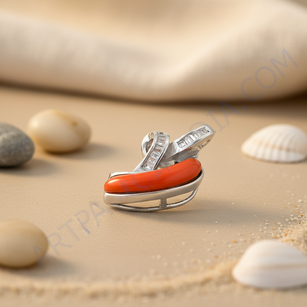 Colgante de coral plateado para mujer | Joyería moderna con piedras preciosas
