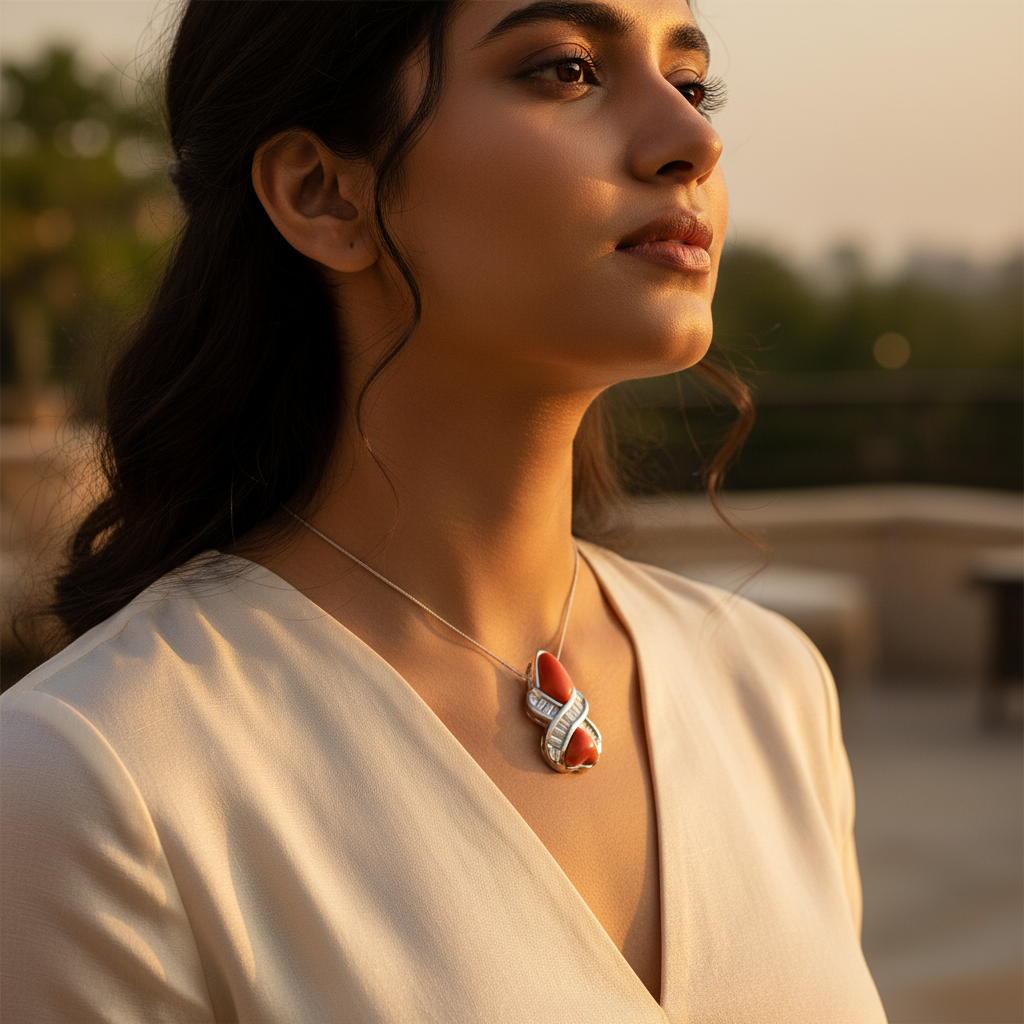 925 Silver & Orange Gemstone Pendant for Women | Fashion Jewelry