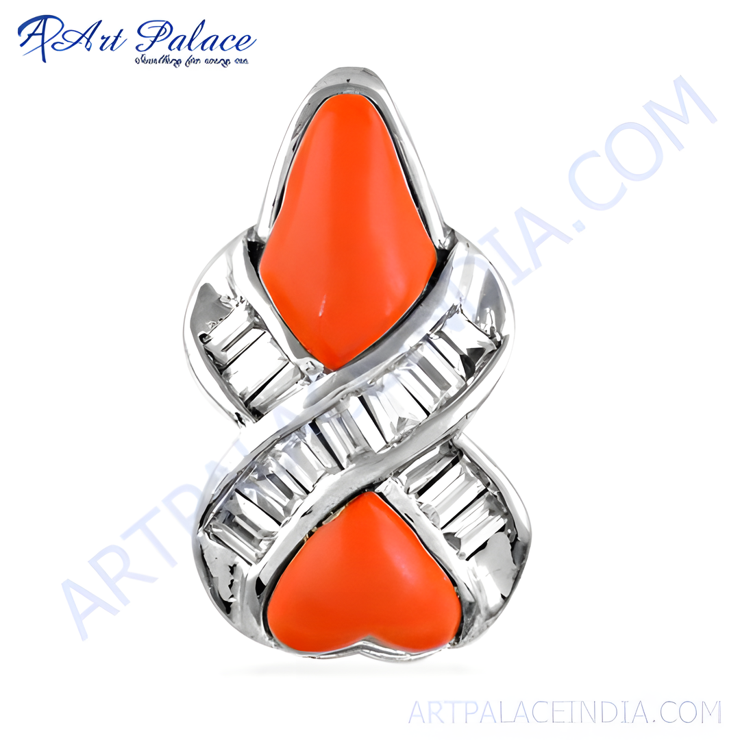 925 sterling silver pendant with an orange gemstone. A unique and fashionable piece.