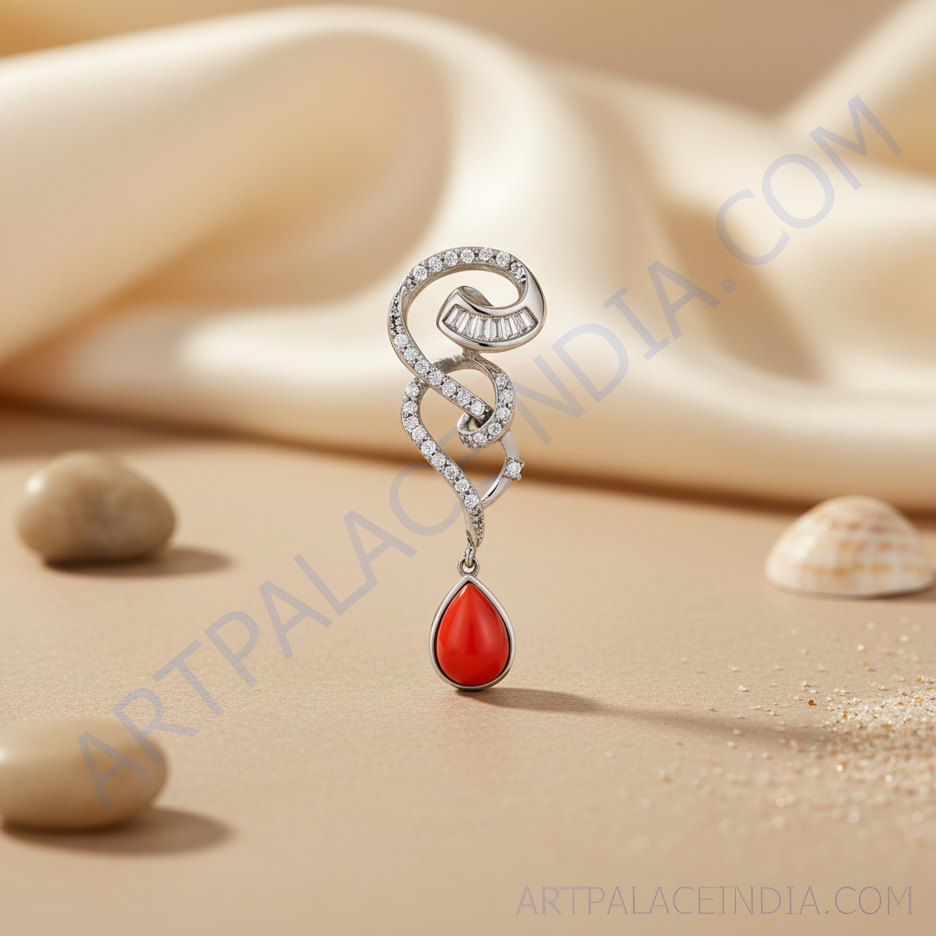 Collar con colgante de coral en plata 925 para mujer | joyería con forma de lágrima
