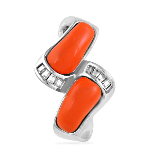 Silver Coral Gemstone Ring | Fashion Jewelry for Women