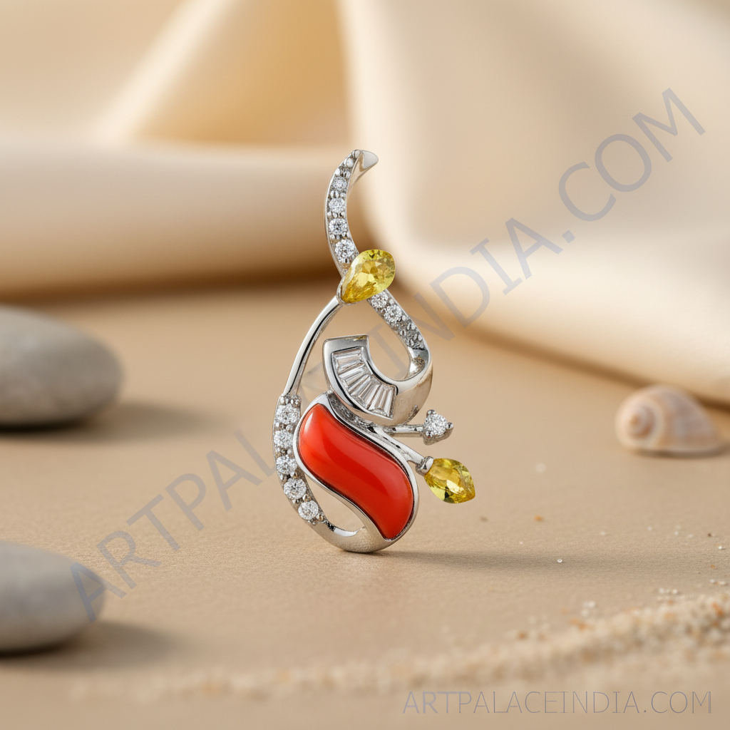 Colgante de plata con coral y piedras preciosas para mujer | Joyería moderna