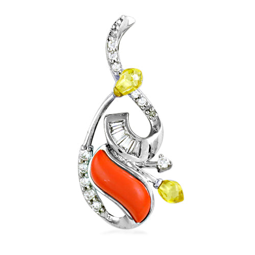Silver Coral & Gemstone Pendant for Women | Modern Jewelry
