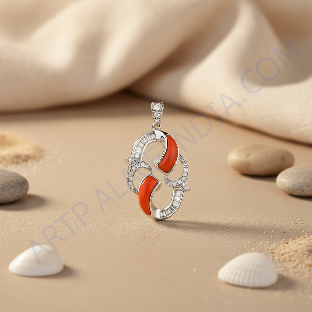 Collar con colgante de coral plateado para mujer | joyería de regalo