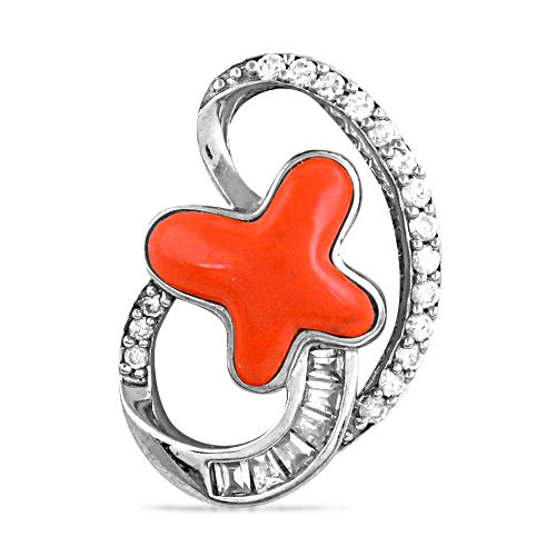 Silver Coral Cross Pendant Necklace | Women's Jewelry Gift