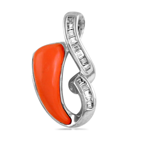 Silver Coral & Diamond Pendant for Women | Fashion Jewelry