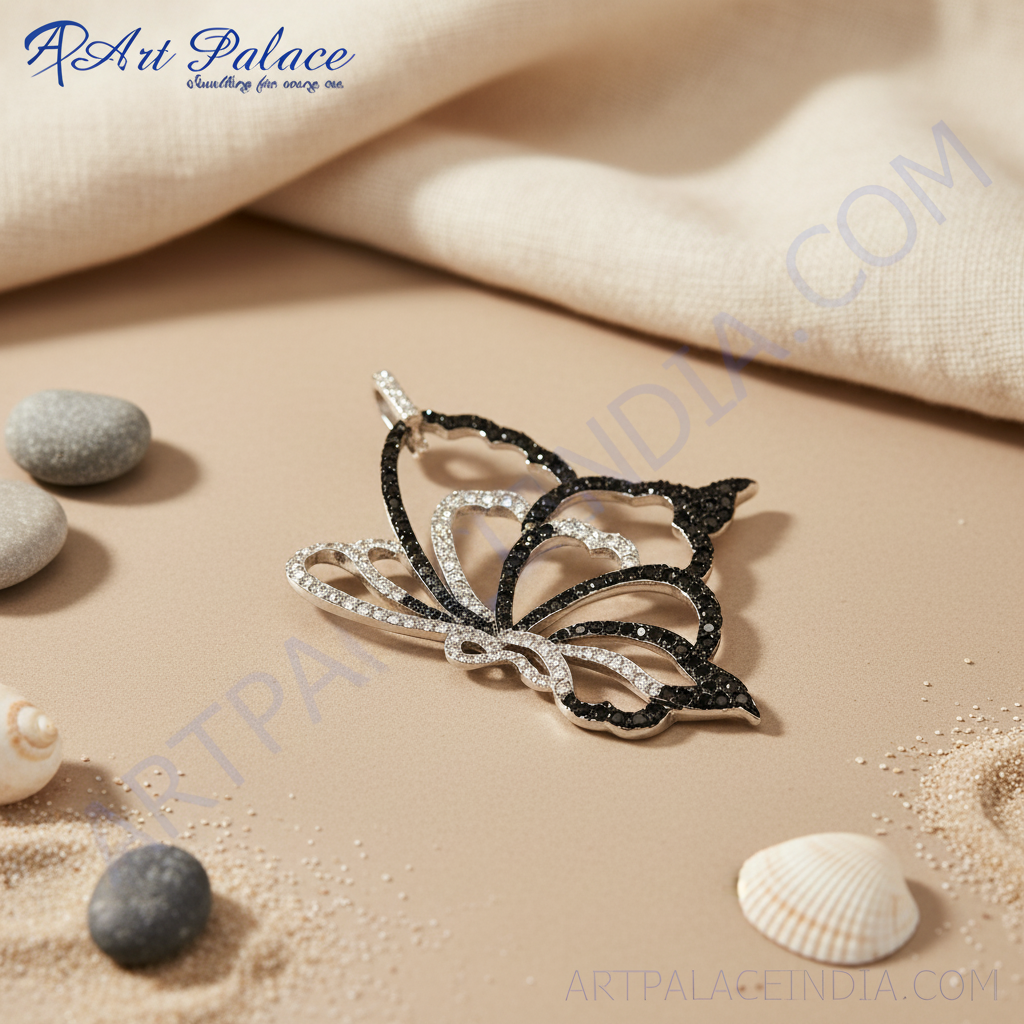 925 silver butterfly pendant | black & white crystal jewelry