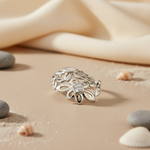 Load image into Gallery viewer, Silver Flower Ring with Cubic Zirconia | Women's Ring
