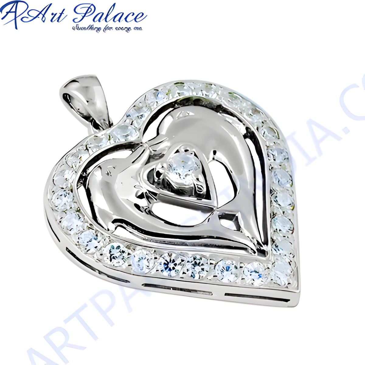 Sterling silver heart pendant necklace with diamond accents, elegant jewelry for women