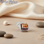 Load image into Gallery viewer, Silver Ring with Orange Gemstone &amp; Ruby | Women&#39;s Ring
