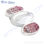 Load image into Gallery viewer, Sterling silver oval ring with pink crystals, a beautiful fashion jewelry piece for women.
