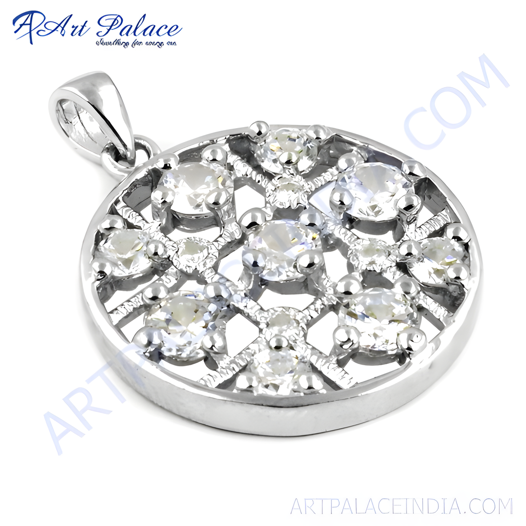 925 sterling silver round pendant with multiple sparkling cubic zirconia stones