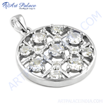 Load image into Gallery viewer, 925 sterling silver round pendant with multiple sparkling cubic zirconia stones
