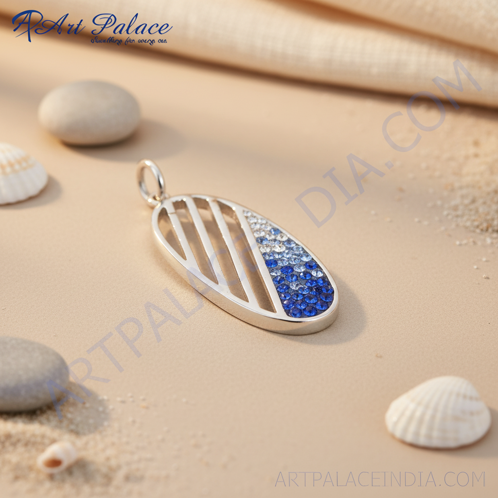 Silver crystal pendant | blue gemstone jewelry for women