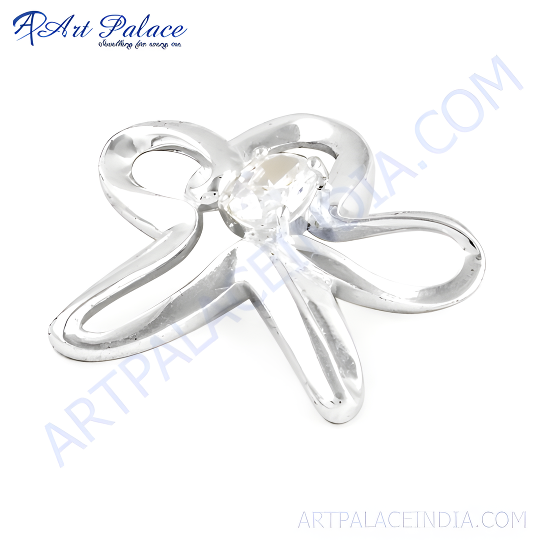 925 sterling silver flower pendant with a clear cubic zirconia center stone