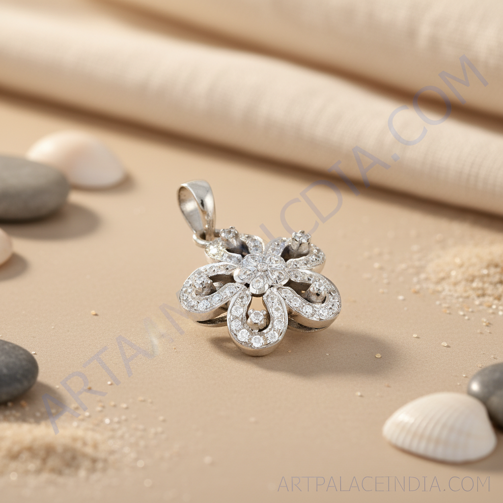 925 silver flower pendant necklace | diamond pave jewelry