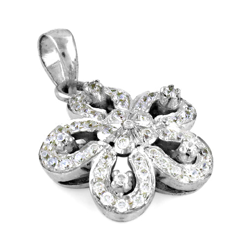 925 Silver Flower Pendant Necklace | Diamond Pave Jewelry