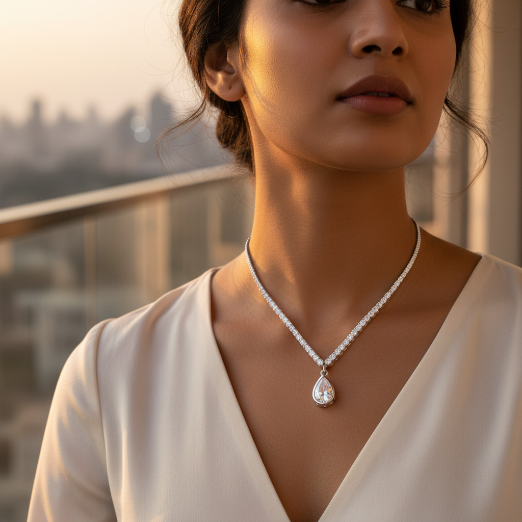 925 silver cubic zirconia pendant necklace for women