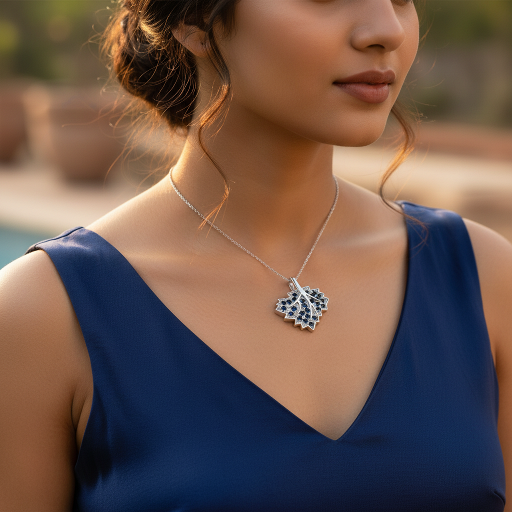 Colgante de hoja de zafiro azul en plata 925 para mujer | regalo