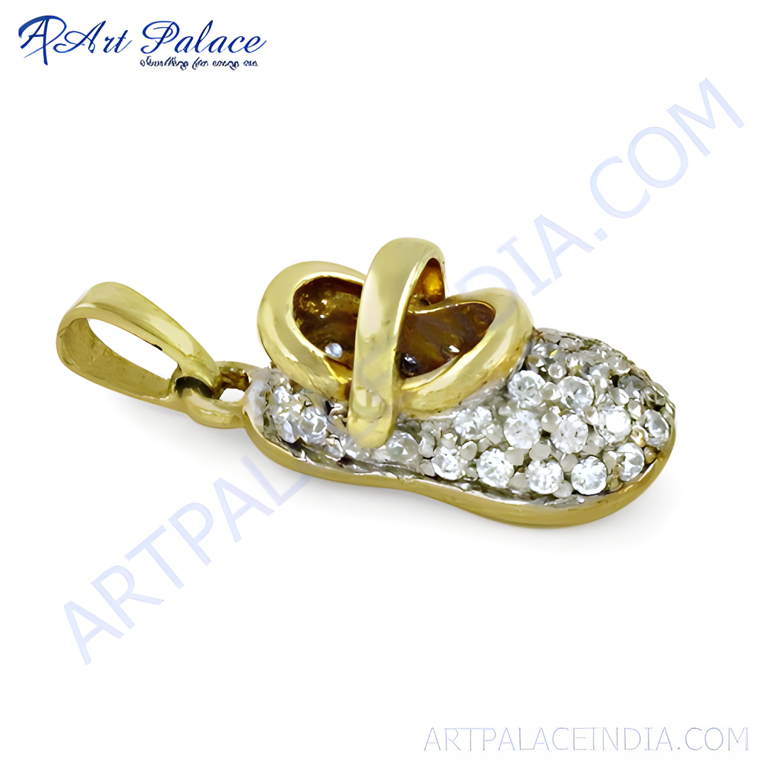 gold plating baby shoe pendant with sparkling crystals, a charming and elegant jewelry piece.