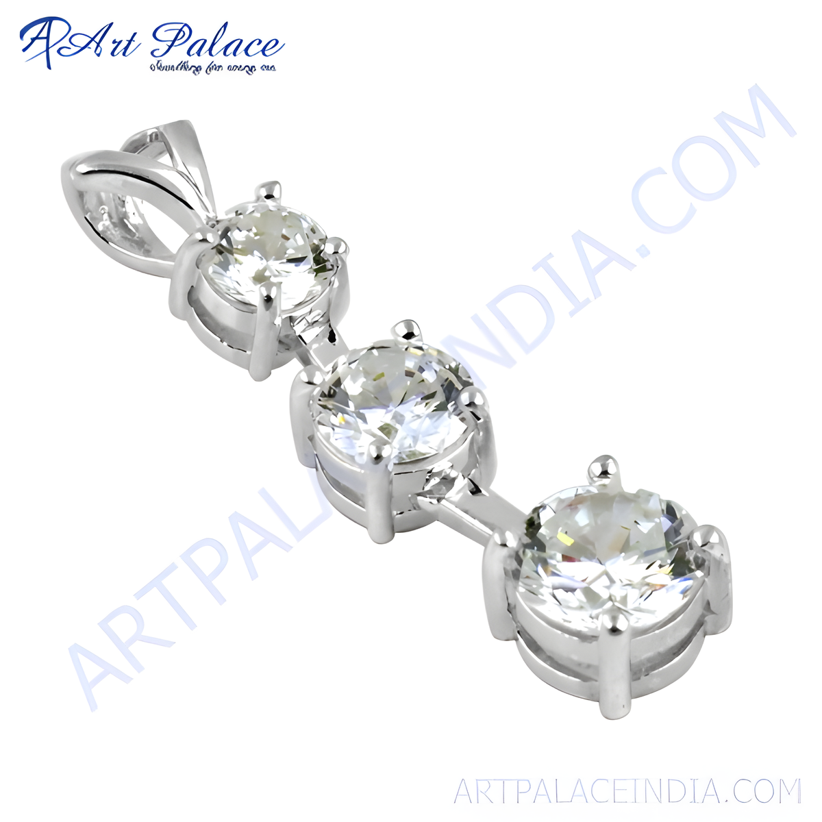 925 sterling silver pendant necklace with three round cut cubic zirconia stones