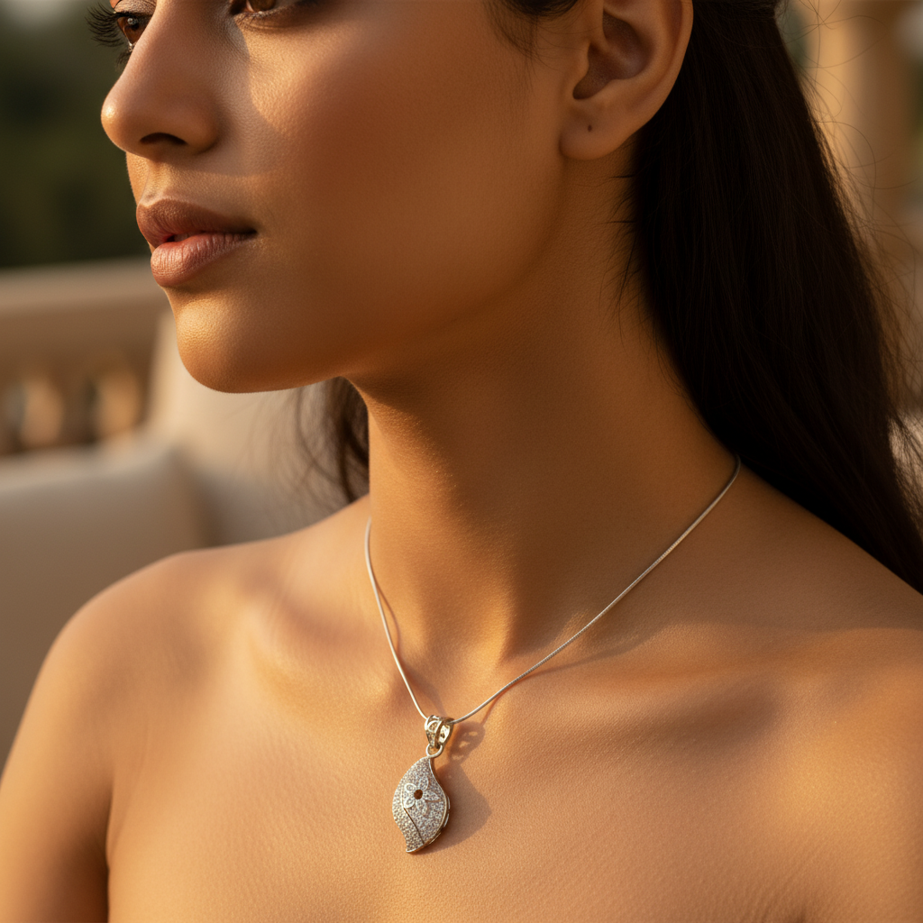 925 Silver Cubic Zirconia Leaf Pendant for Women | Gift Jewelry