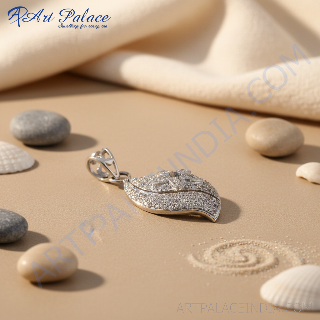 925 silver cubic zirconia leaf pendant for women | gift jewelry