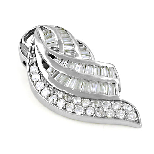 Silver Baguette and Round Cut Diamond Pendant for Women