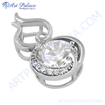Load image into Gallery viewer, Sterling silver pendant with a large, clear cubic zirconia gemstone and smaller accent stones, set in a halo design.
