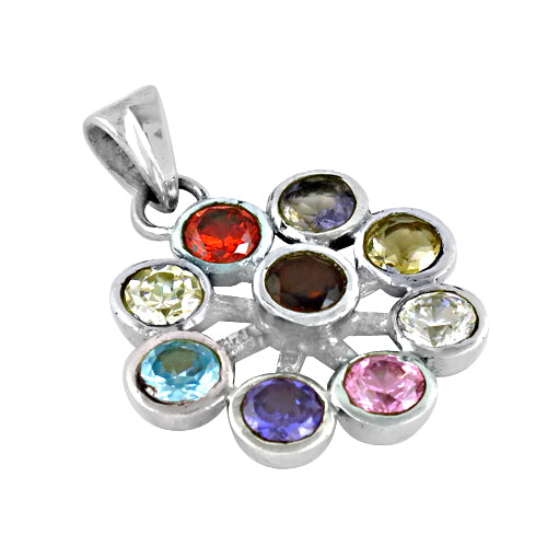925 Silver Multi-Gemstone Flower Pendant for Women | Gift