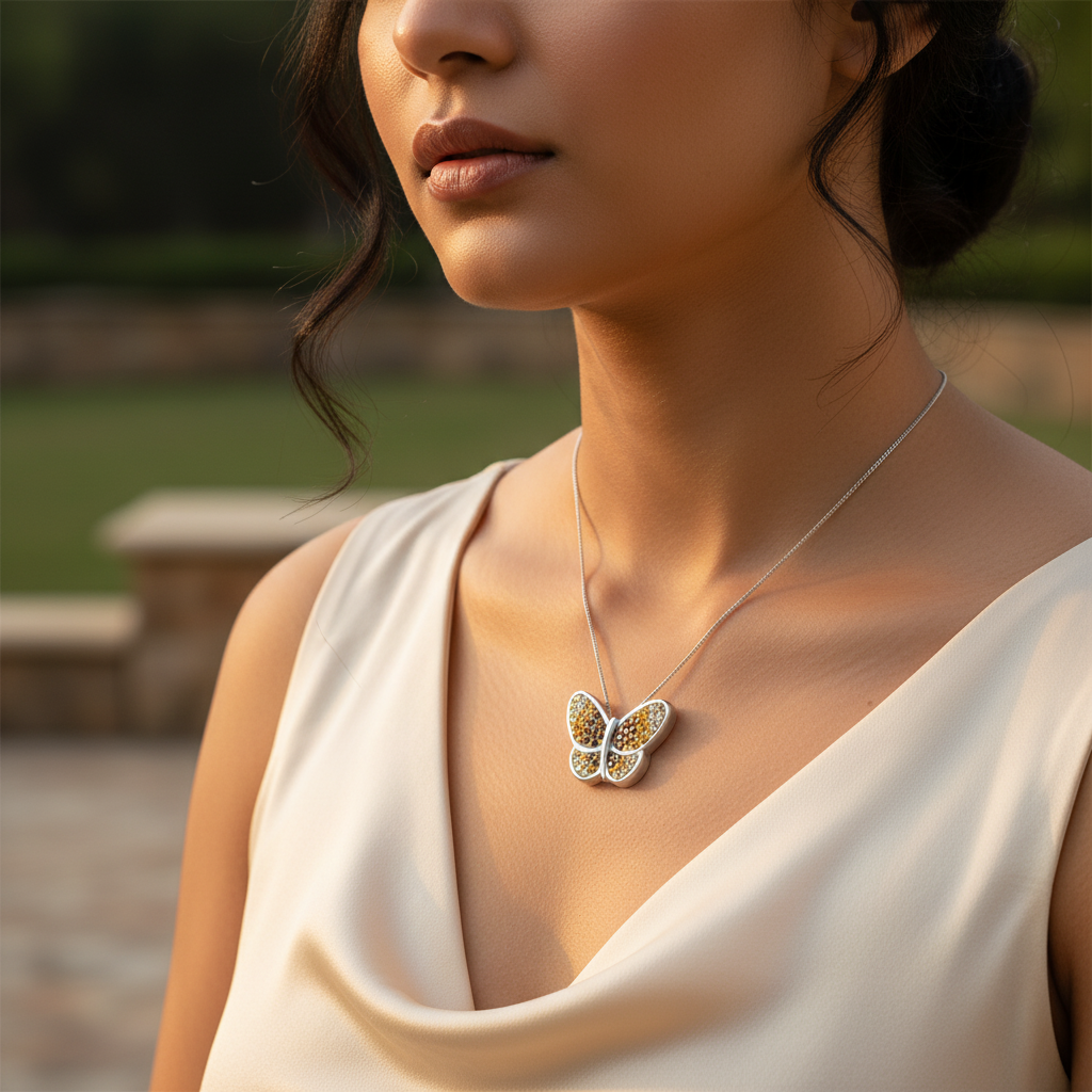 Broche de mariposa de plata | Decorado con cristales | Regalo para ella