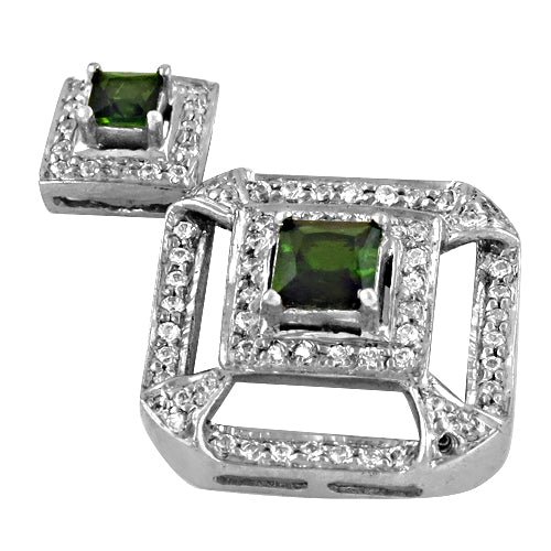 925 Silver Green Gemstone Earrings for Women | Square Studs
