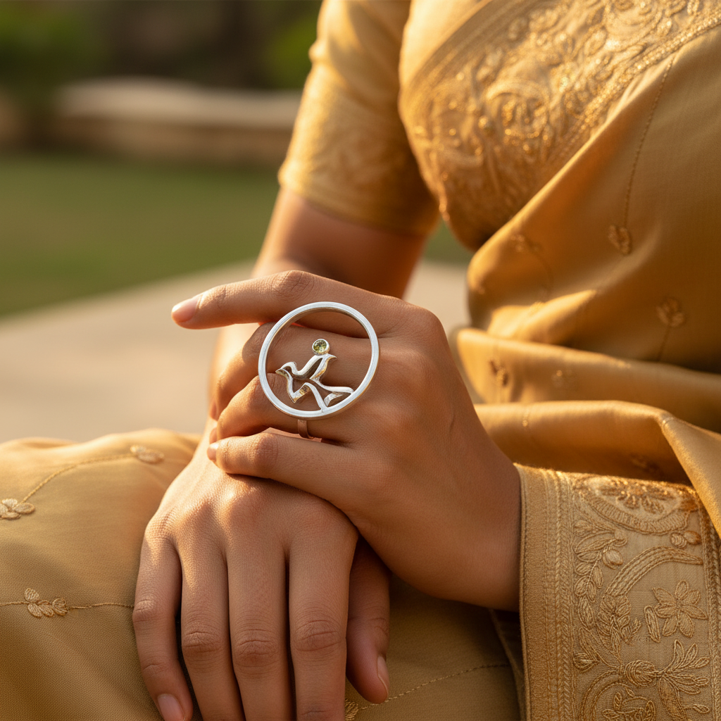 Anillo abstracto de plata 925 con piedra verde | Joyería para mujer