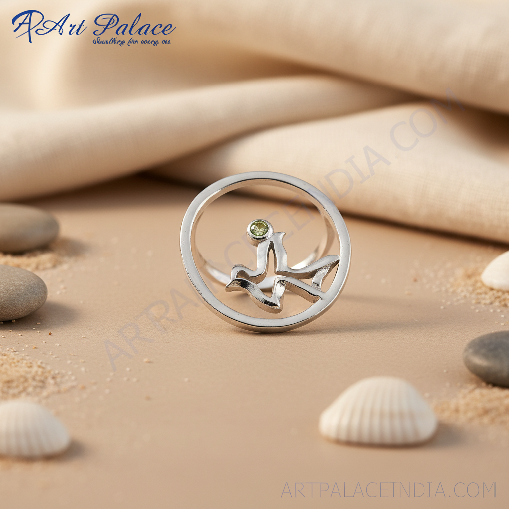 Anillo abstracto de plata 925 con piedra verde | Joyería para mujer