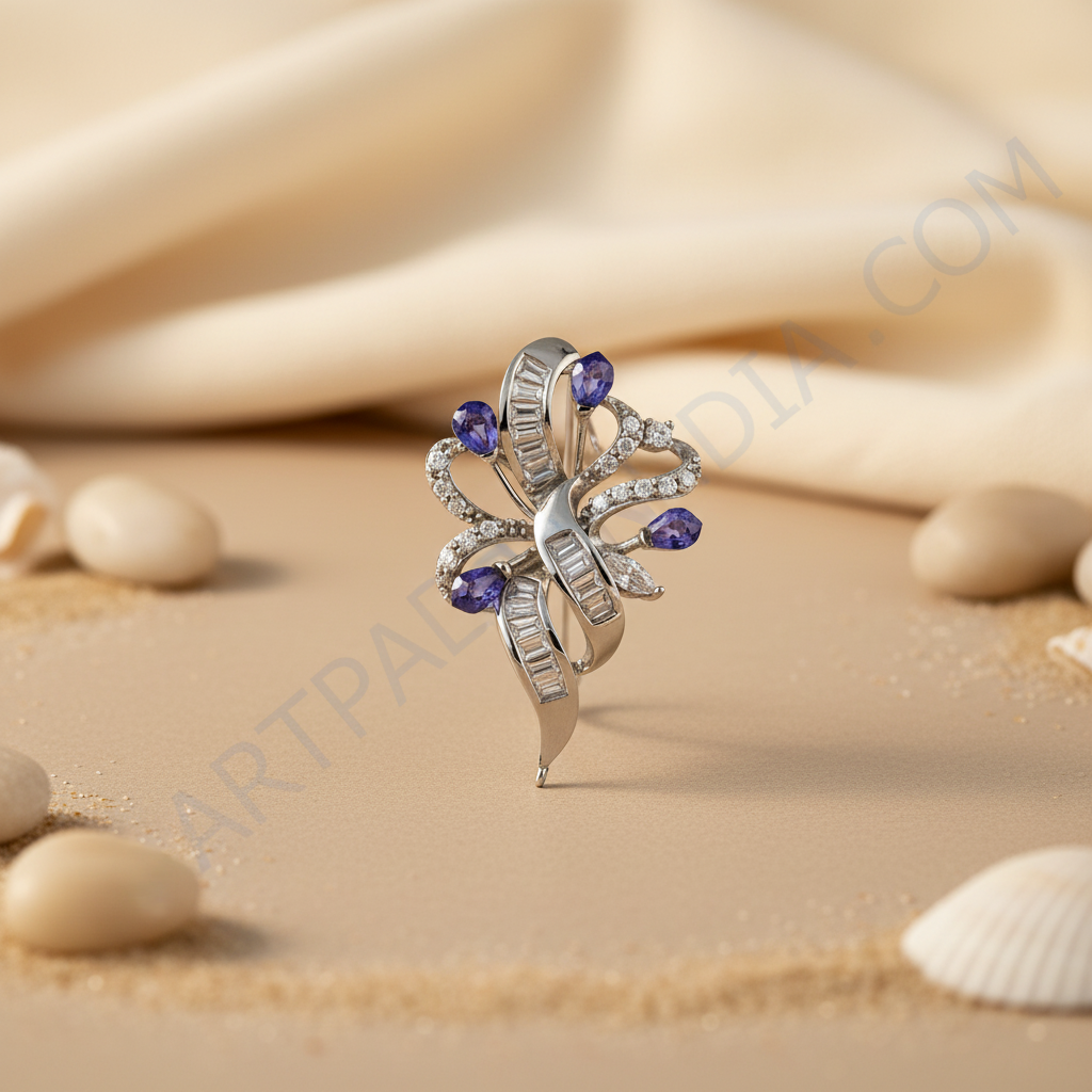 Silver Tanzanite and Diamond Brooch for Women | Gift Jewelry