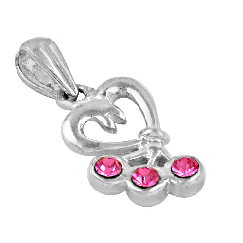925 Silver Heart Pendant with Pink CZ Stones for Women