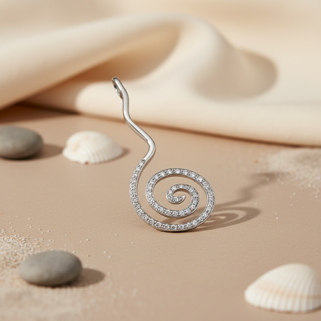 Silver Swirl Pendant with Crystals | Women's Fashion Jewelry
