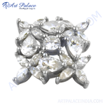 Load image into Gallery viewer, Silver cluster ring featuring a floral design with sparkling white cubic zirconia stones.
