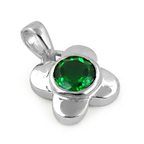 925 Silver Flower Pendant with Green Gemstone | Women's Jewelry
