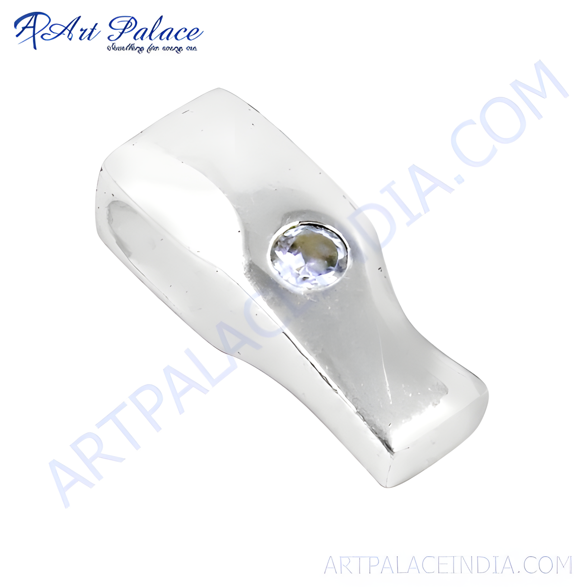 925 sterling silver pendant with a round cubic zirconia gemstone in the center, white background