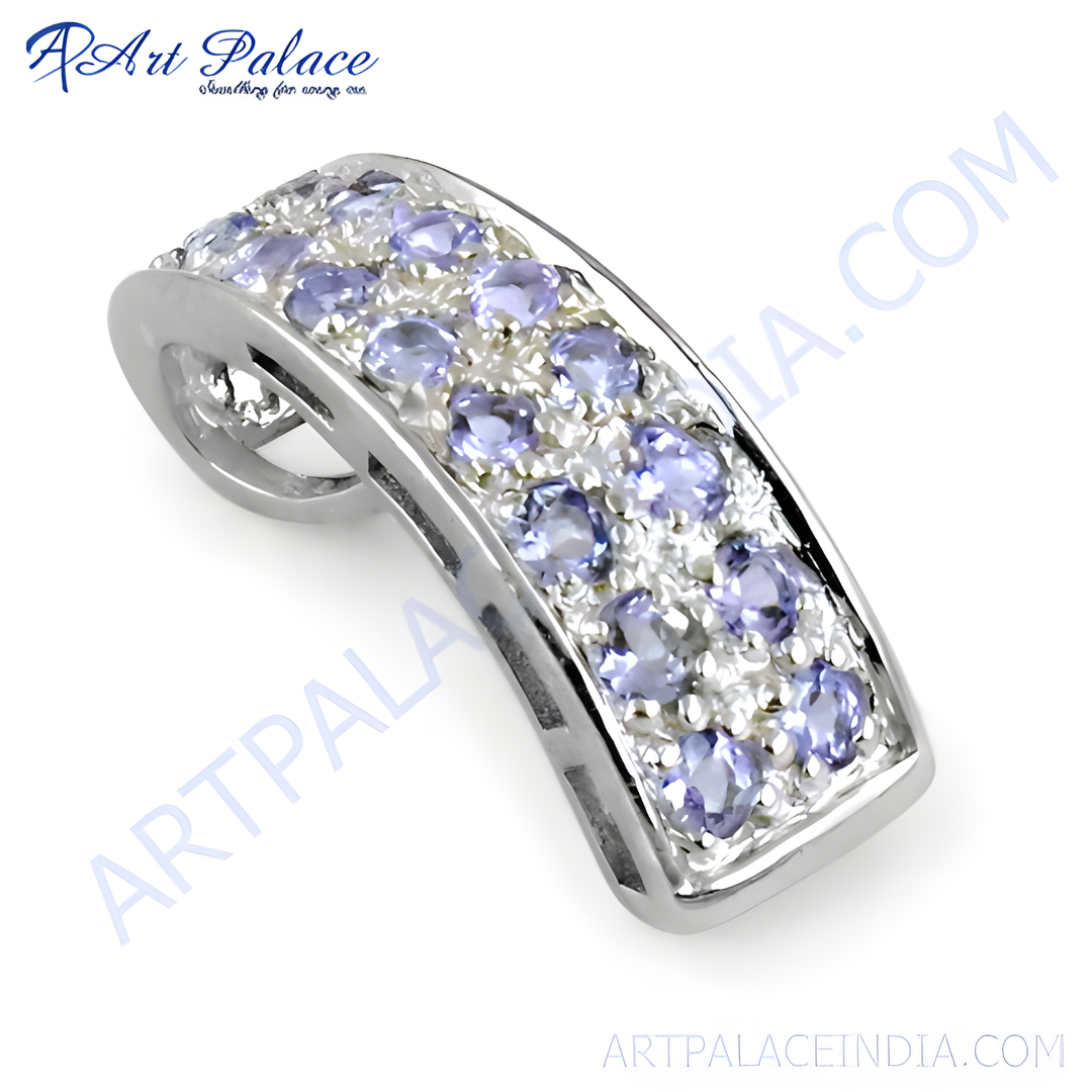 925 sterling silver tanzanite pendant, featuring violet-blue gemstones.