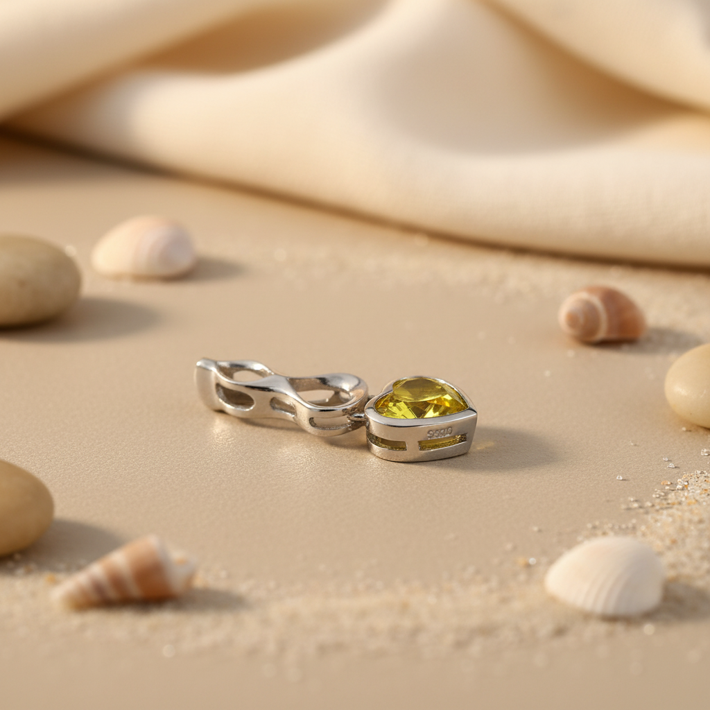 925 Silver Heart-Shaped Yellow Gemstone Pendant for Women
